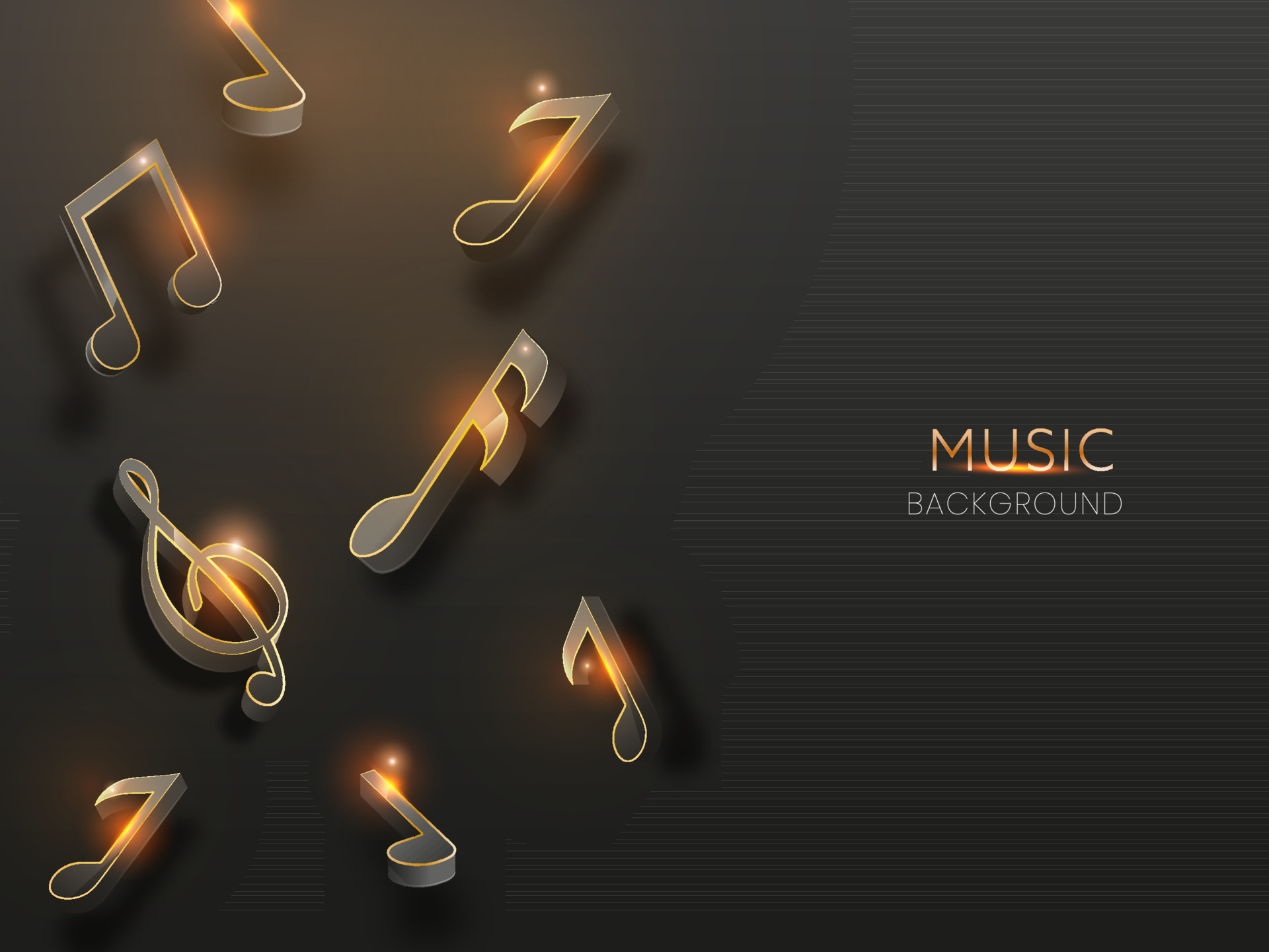 3D Music Notes Decorated On Black Background With Lights Effect