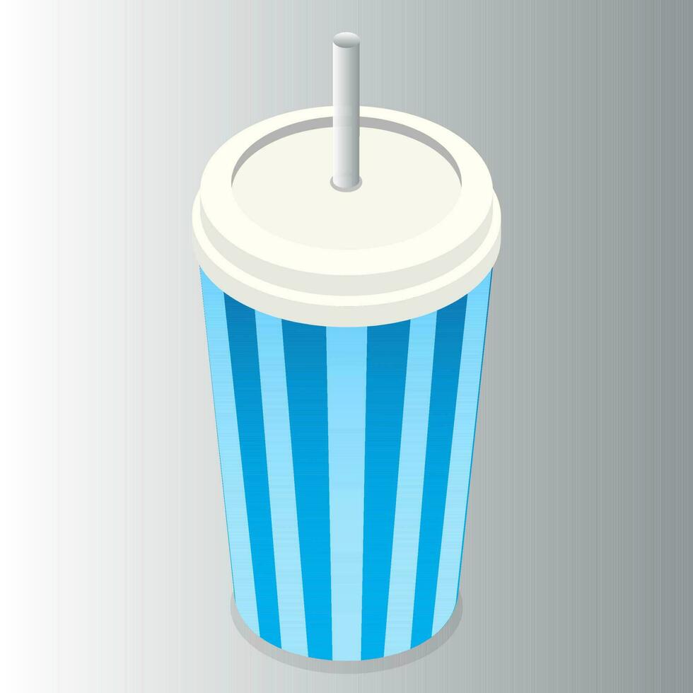 Realistic soft drink disposable glass on grey background. vector
