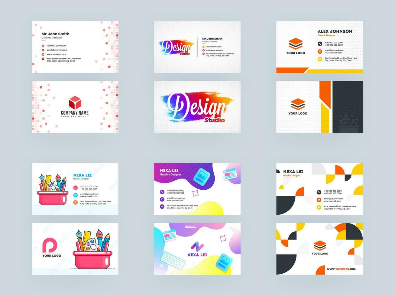 Graphic Designer Business Card Template or Visiting Card Set. vector