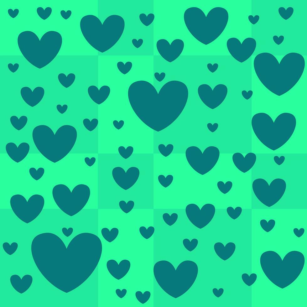 amor tema sin costura modelo decorado en verde cuadrícula antecedentes. vector