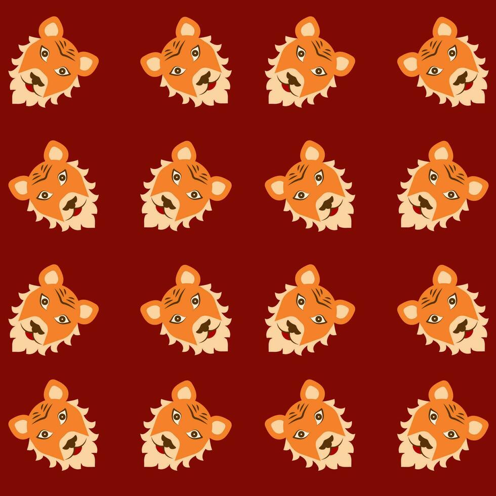 Cartoon Tiger Face Pattern Background. vector