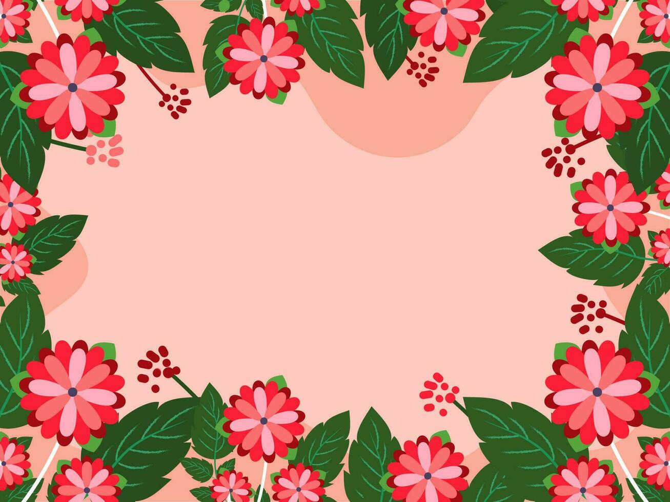 Beautiful Flowers With Leaves Decorated On Red Background And Space For Message. vector