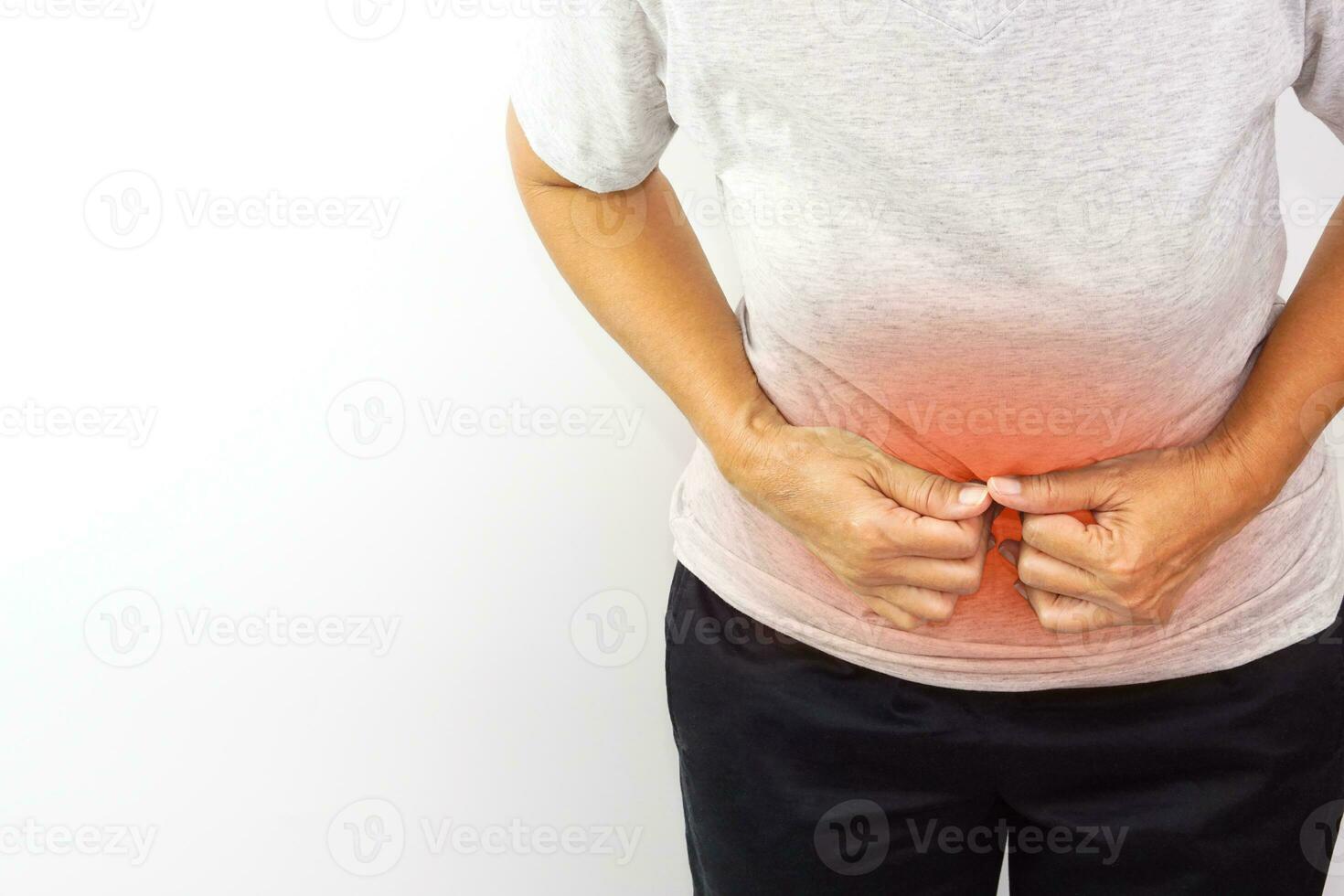 Woman suffering from stomachache. Chronic gastritis, menstruation and health concept. photo