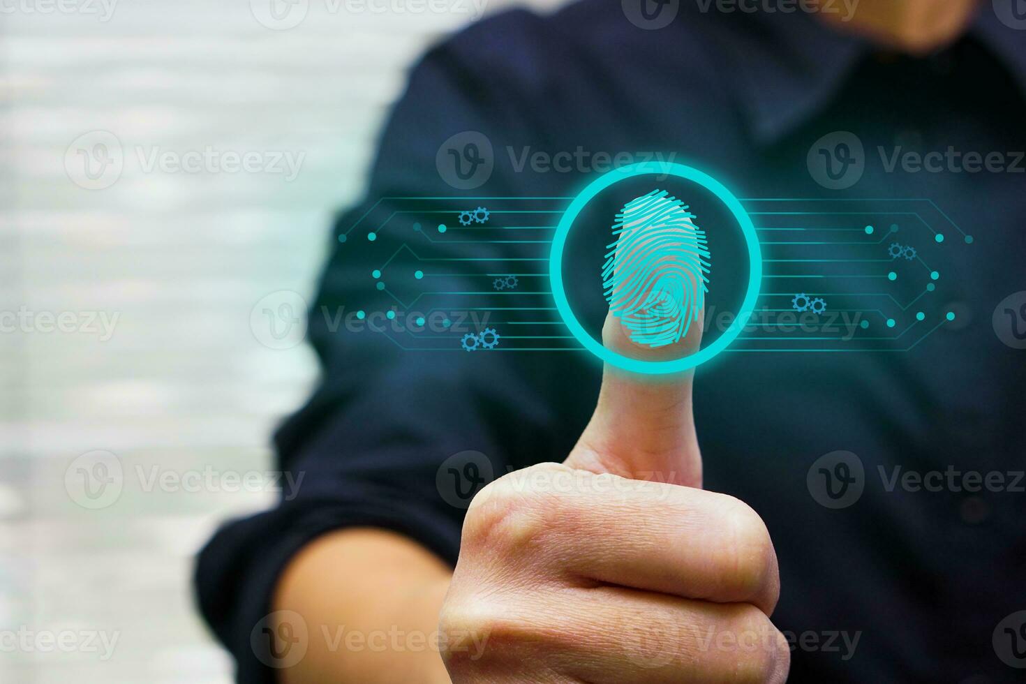 For cyber security, user scan fingerprint sensor on a printed circuit vector illustration. Business security, technology and innovation in future concept. photo