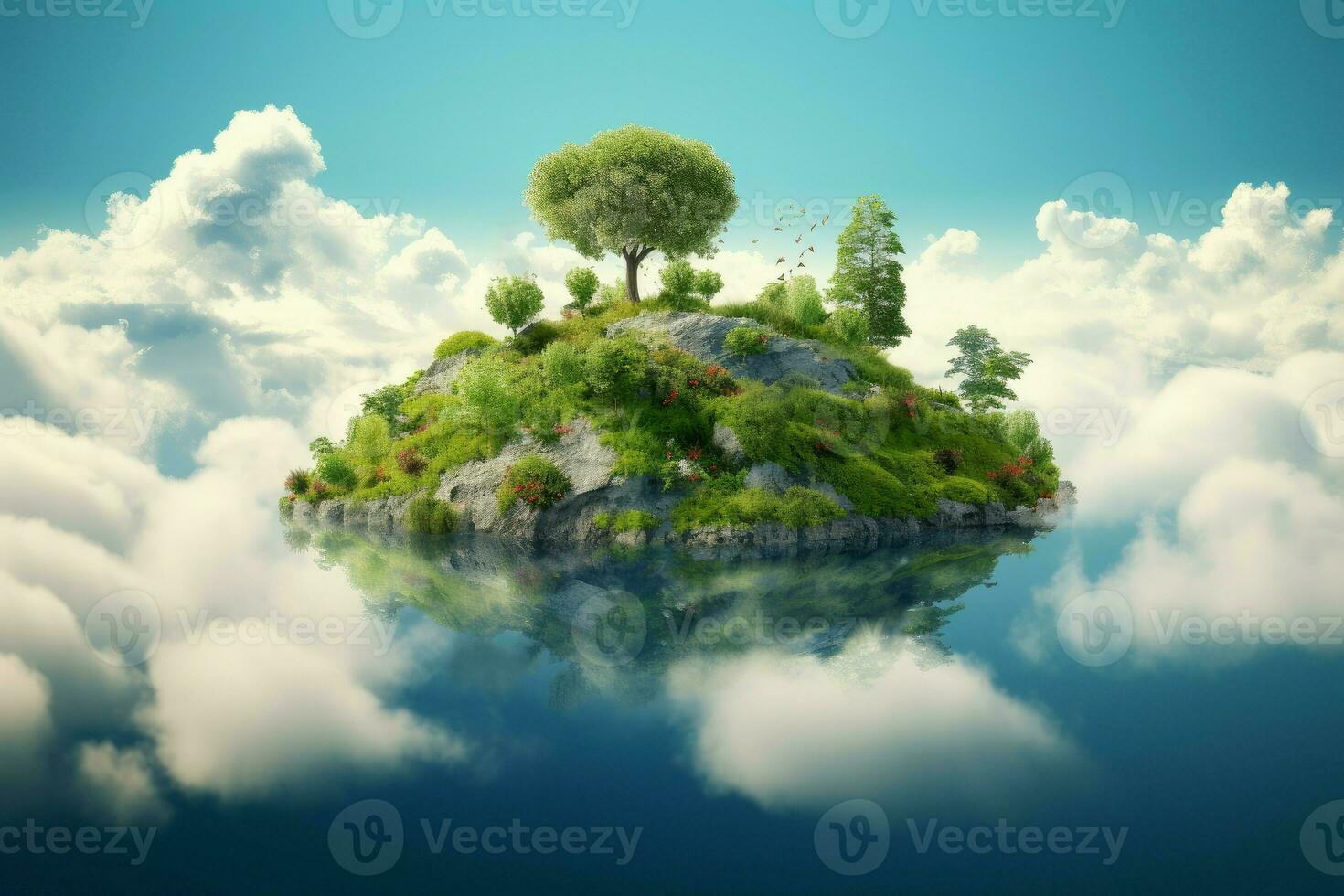 Fresh garden floating green island. Generate Ai photo