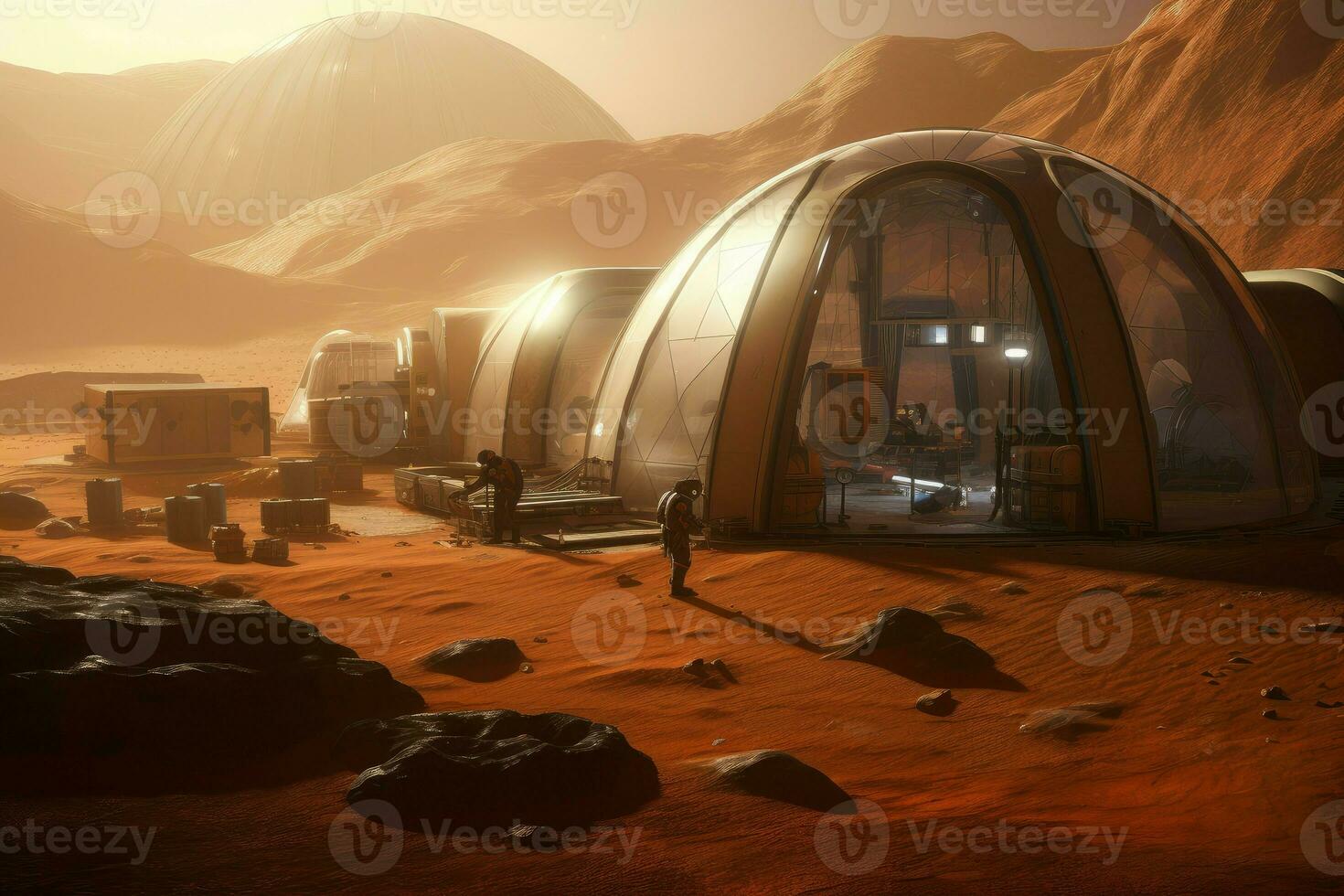 Colony base Mars planet. Generate Ai photo