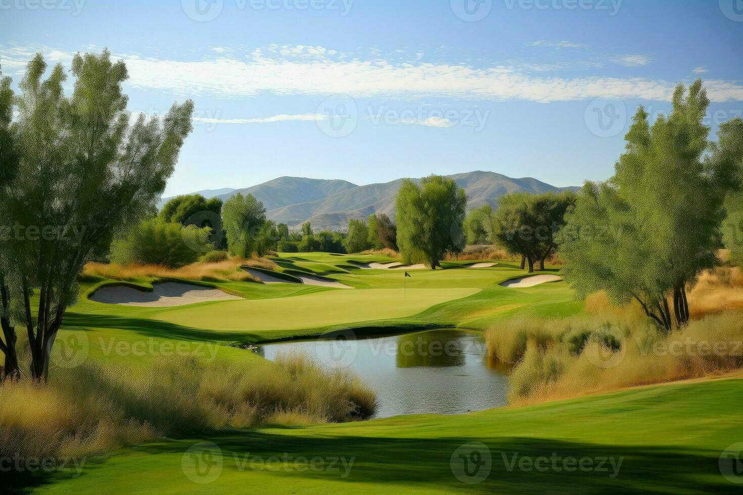 golf curso naturaleza lago. generar ai foto