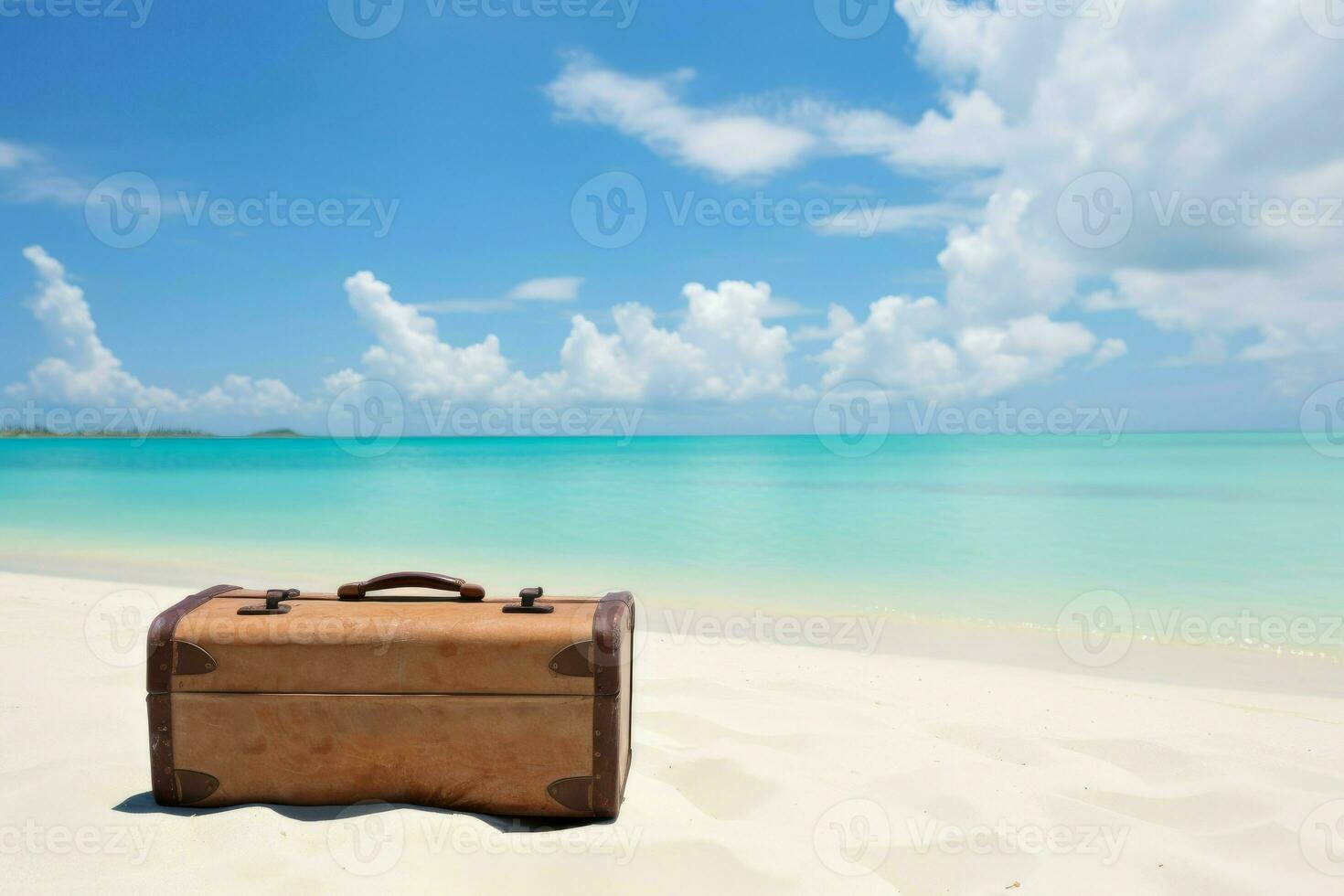 Suitcase tropical beach. Generate Ai photo