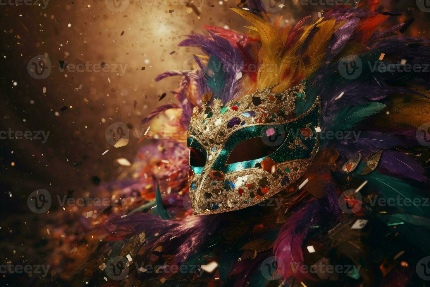 Mardi gras mask confetti. Generate Ai photo