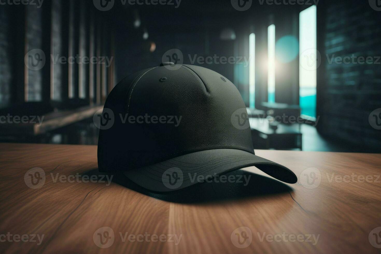 Baseball black cap on table. Generate Ai photo