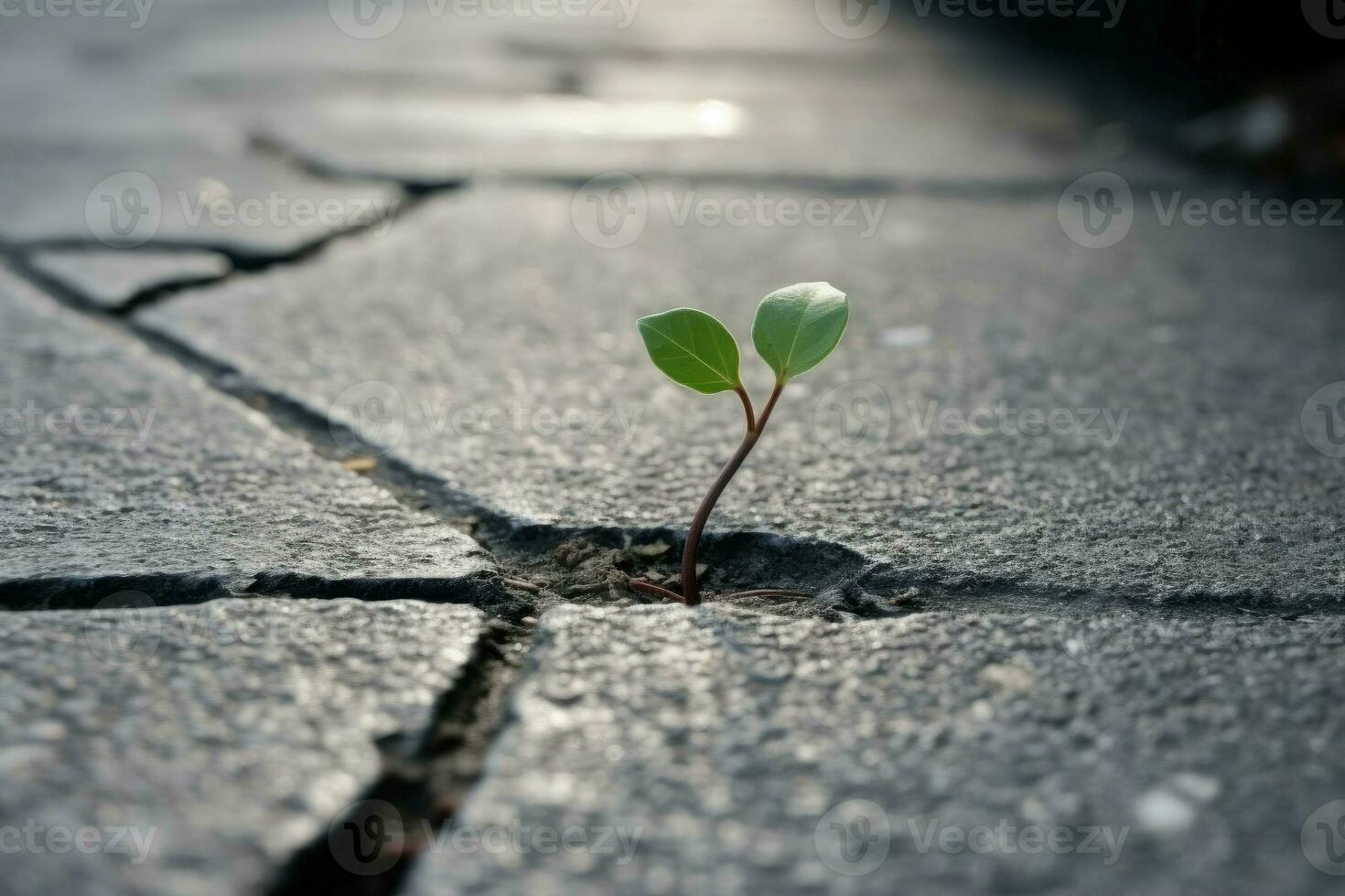 Plant grow crack pavement. Generate Ai photo