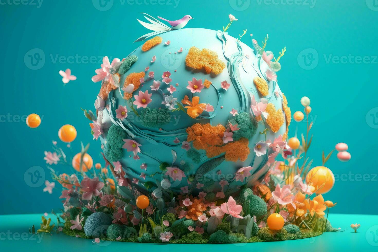Cute globe spring. Generate AI photo