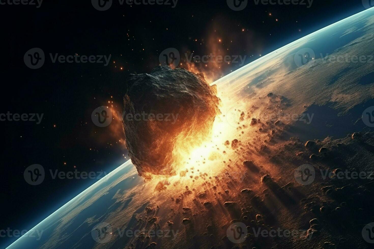 Asteroid earth collision. Generate Ai photo
