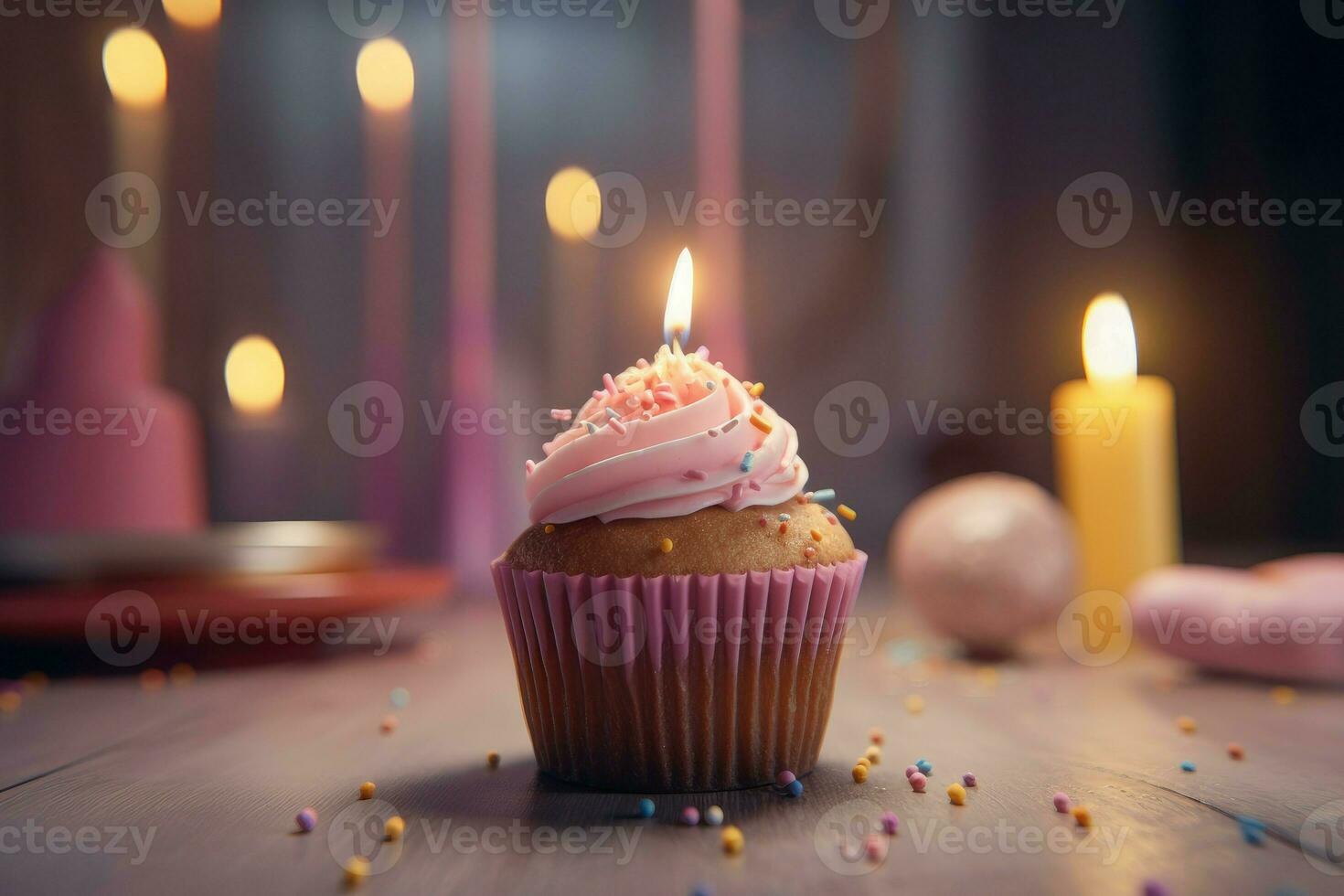Birthday cupcake candle. Generate Ai photo