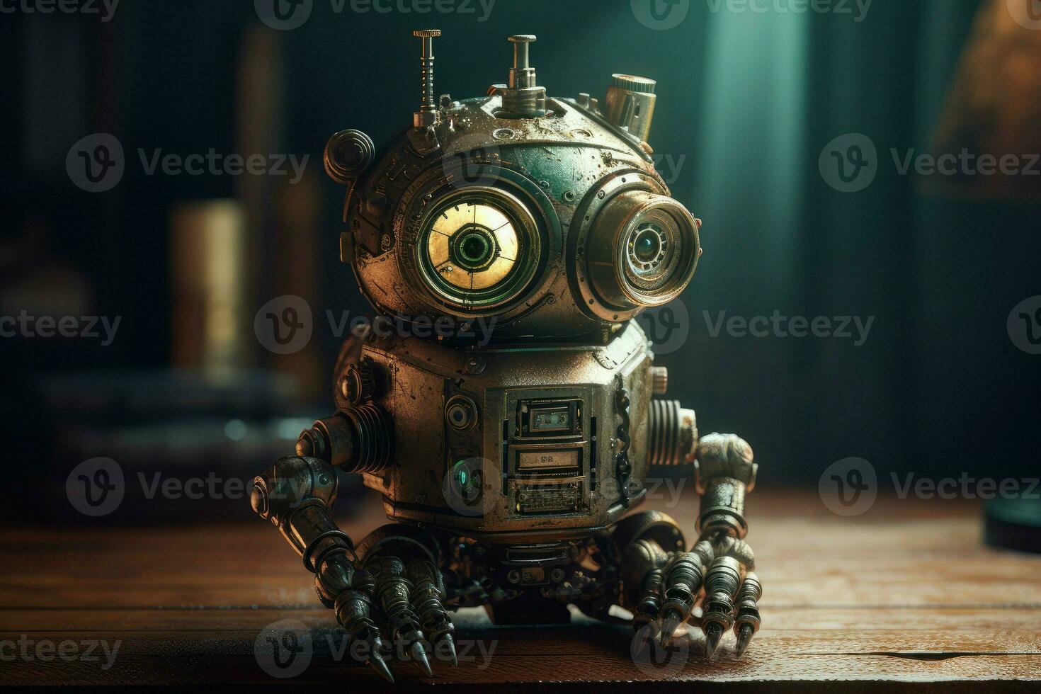 Steampunk cute robot. Generate Ai photo