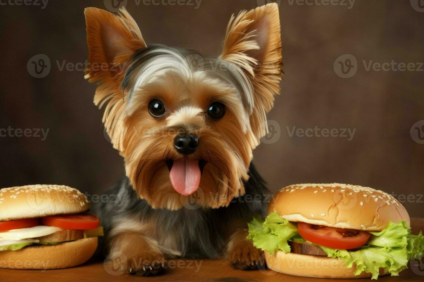 Yorkshire terrier burger food. Generate Ai photo