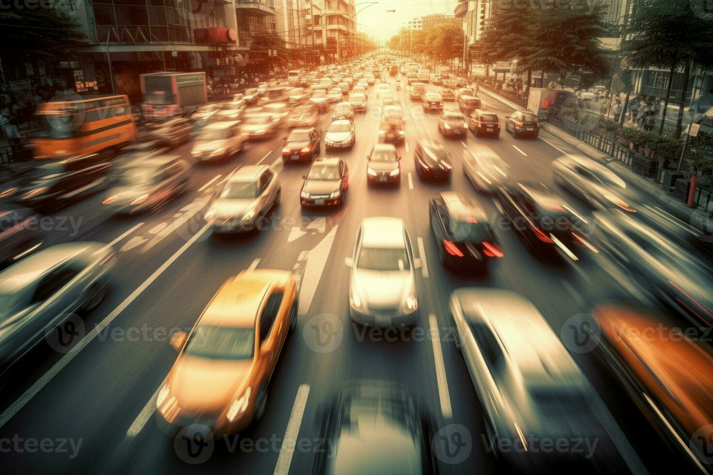 Traffic jam blur. Generate Ai photo