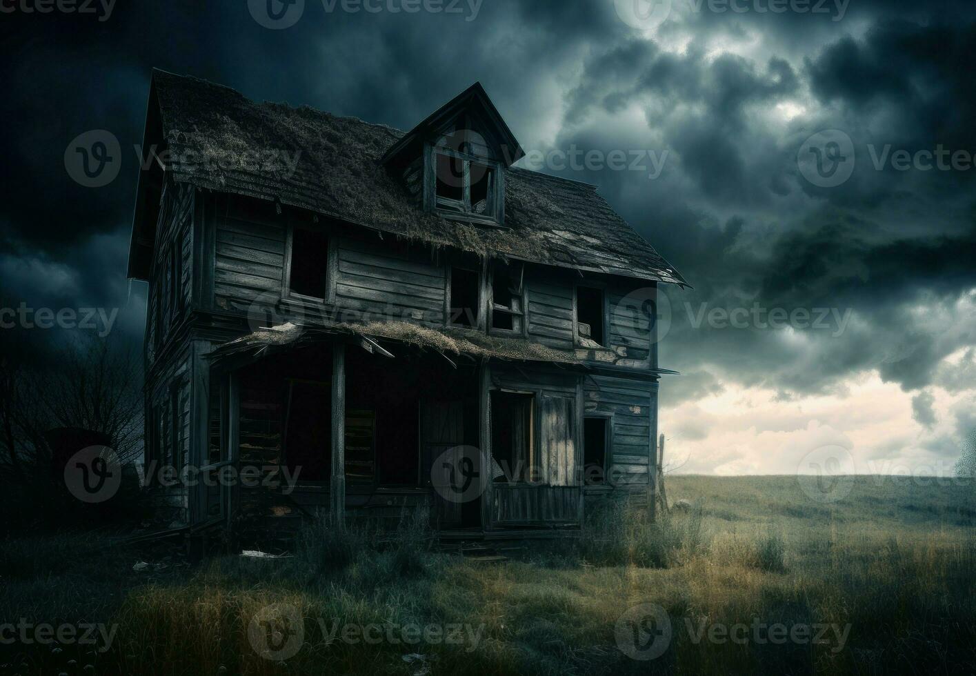 Dramatic house destroyed by storm. Generate Ai photo
