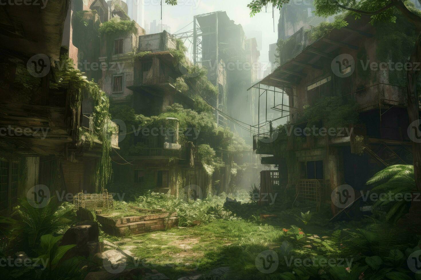 Post apocalyptic city. Generate Ai photo