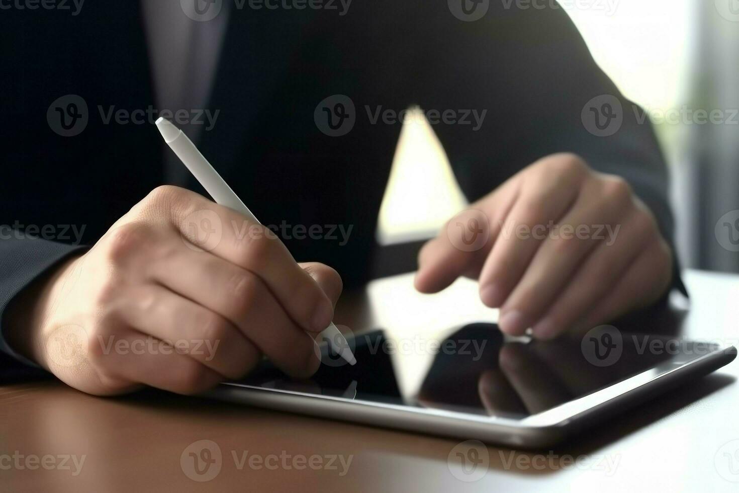 Hands using tablet computer. Generate Ai photo