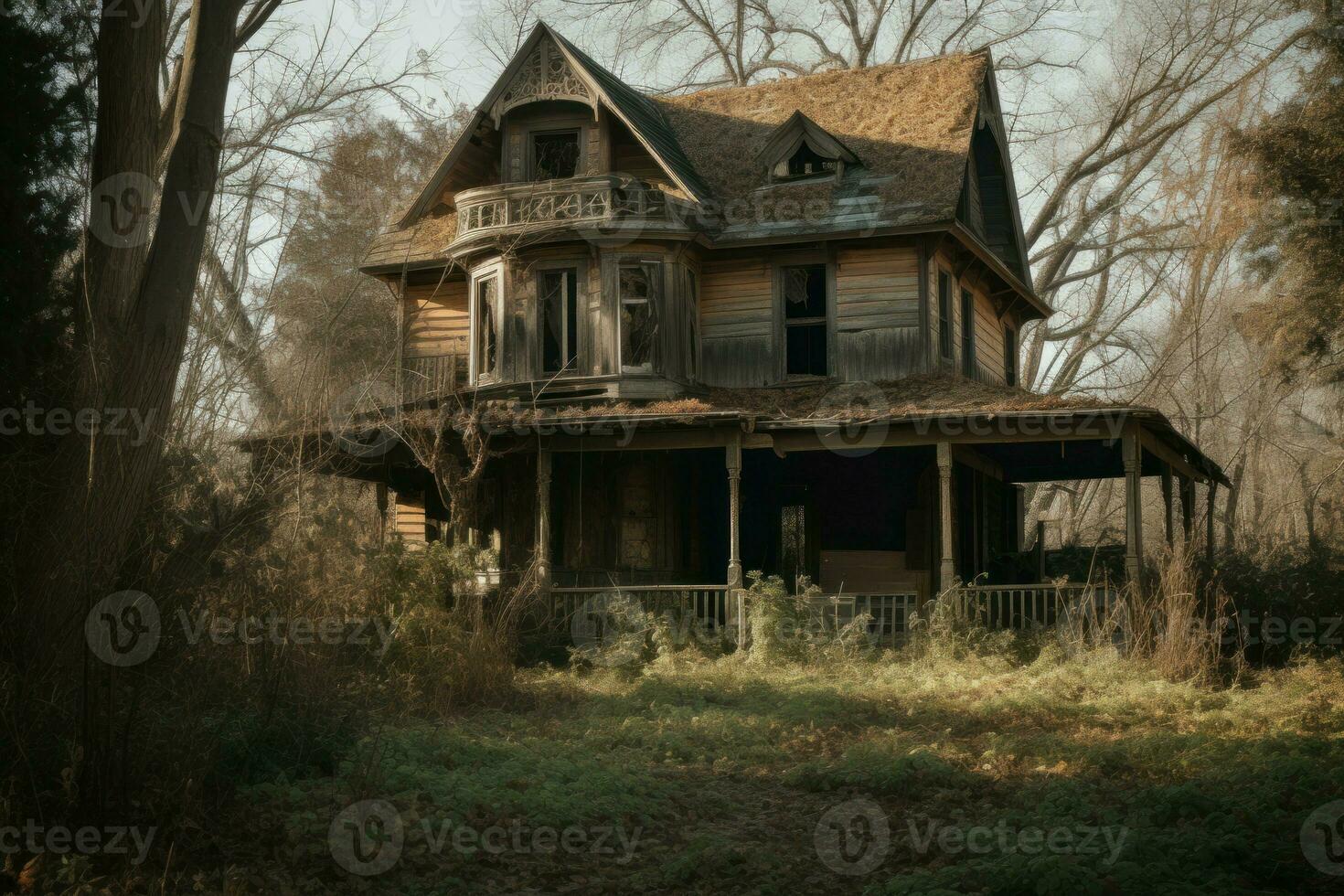 abandonado casa en bosque. generar ai foto