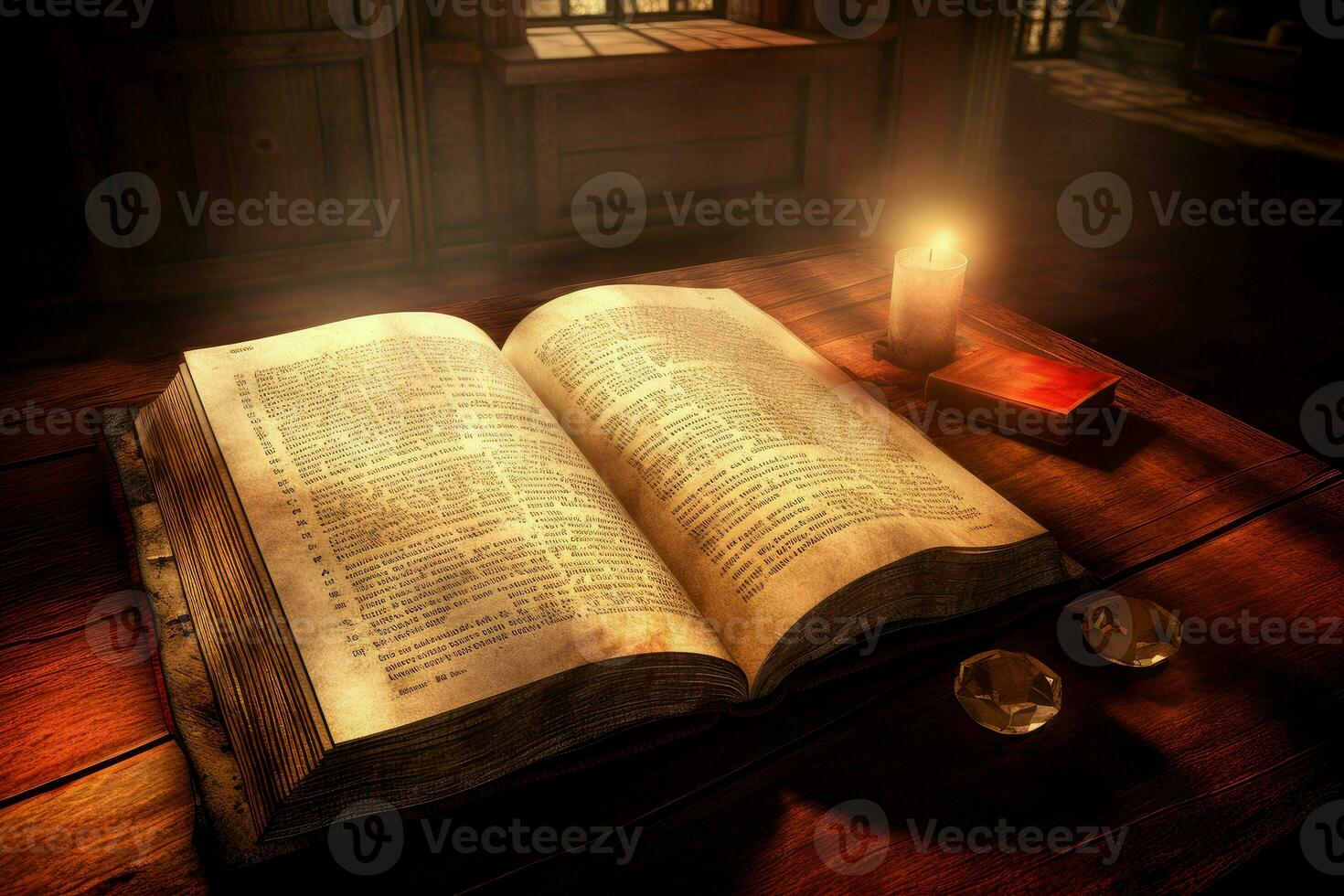 Biblia antiguo mesa. generar ai foto