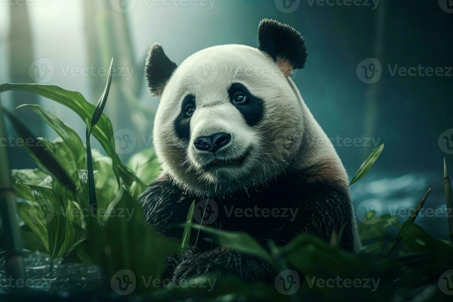 linda panda con bambú. generar ai foto