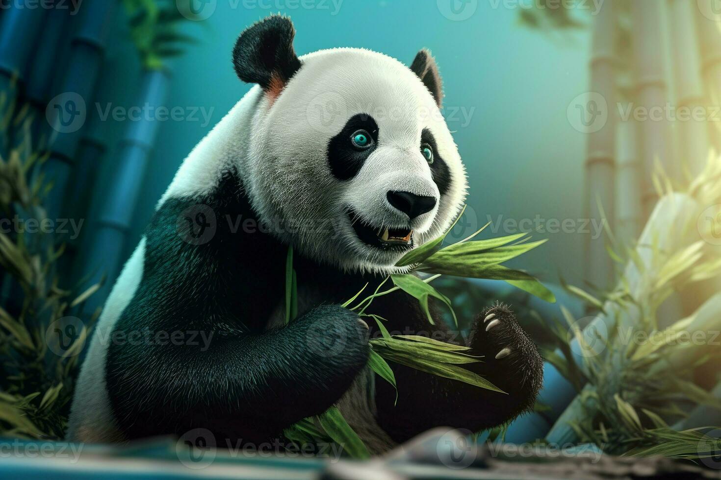 Panda with bamboo zoo. Generate Ai photo