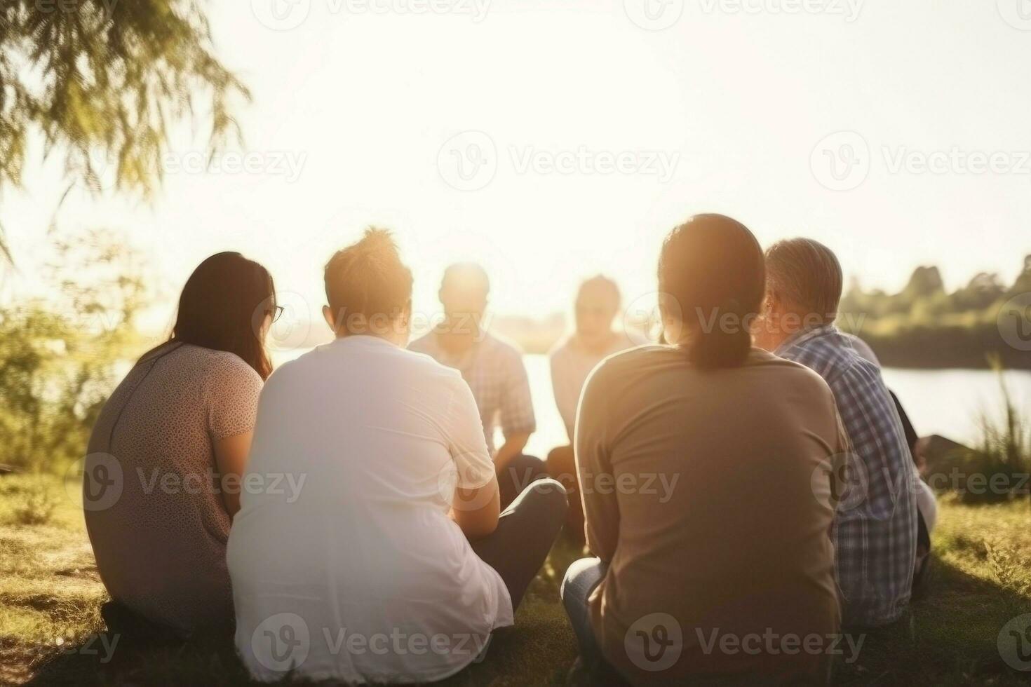 Back view support group sunny day. Generate Ai photo