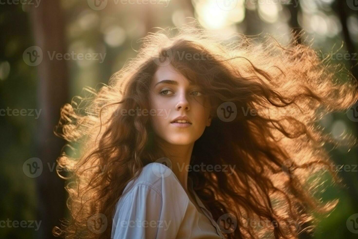 Woman long curly hair fashion. Generate Ai photo