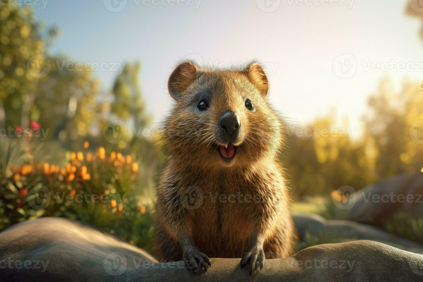 linda sonriente quokka animal. generar ai foto