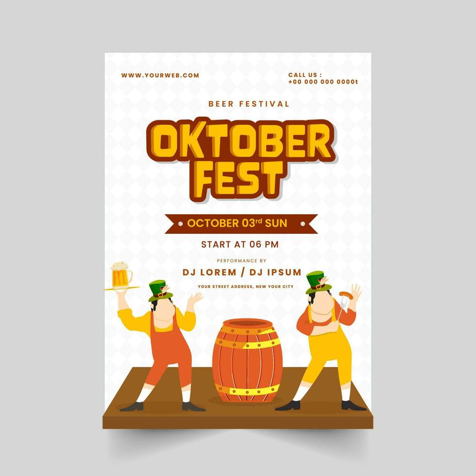 Oktoberfest cerveza festival modelo diseño con evento detalles en blanco color. vector