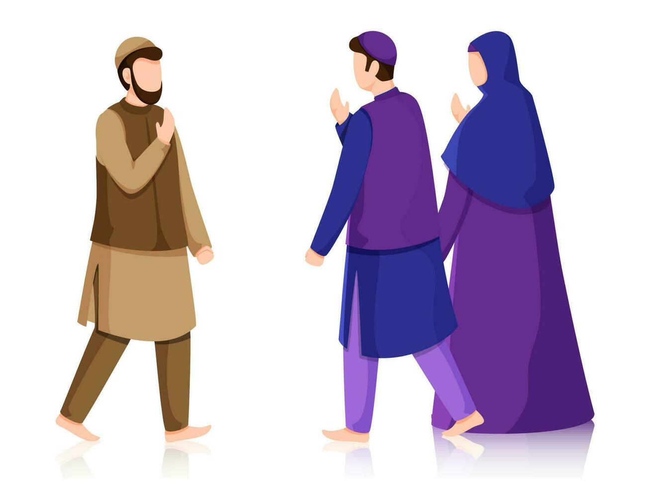 Muslim People Greets To Each Other On White Background. vector