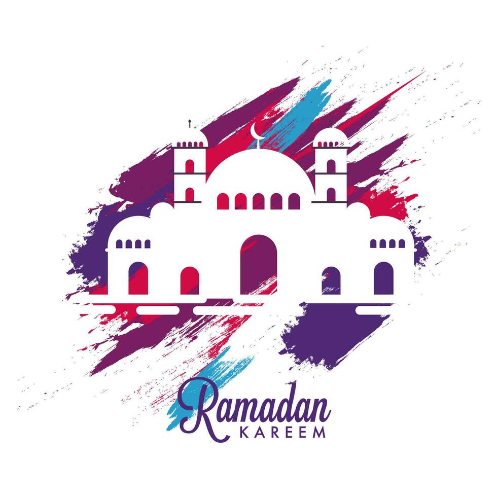 Ramadan Kareem Concept With Mosque And Brush Stroke Effect On White Background. vector