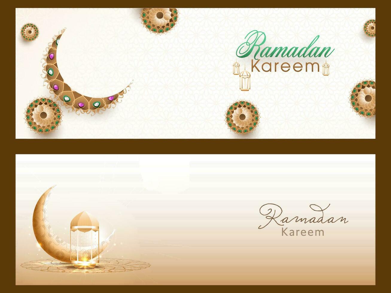 Ramadan Kareem or Ramadan Mubarak Header or Banner Set. vector