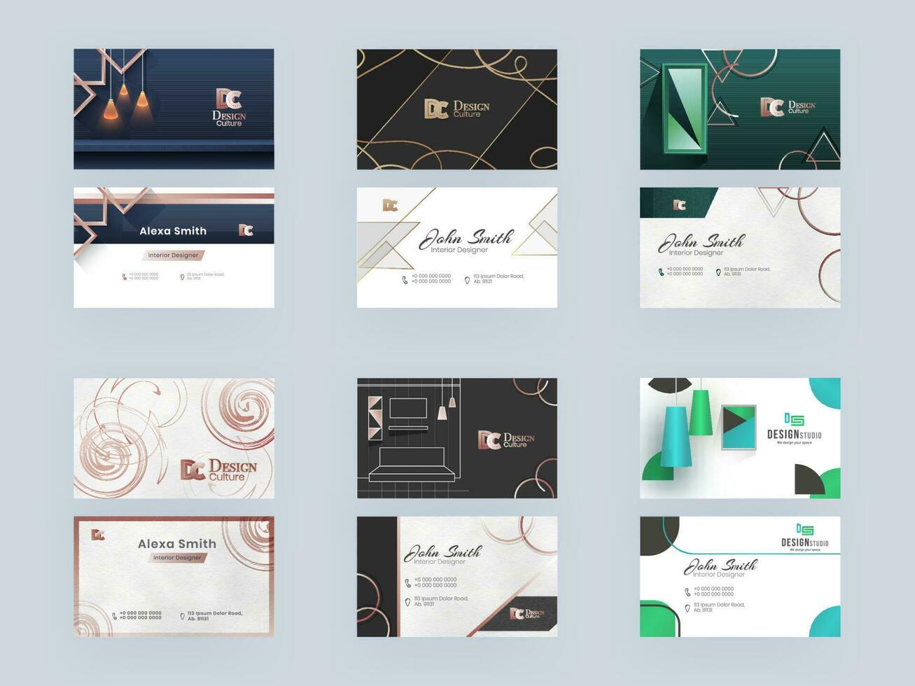 Business Card or Visiting Card Set for Interior Designer, Decorator or Design Culture and Design Studio. vector