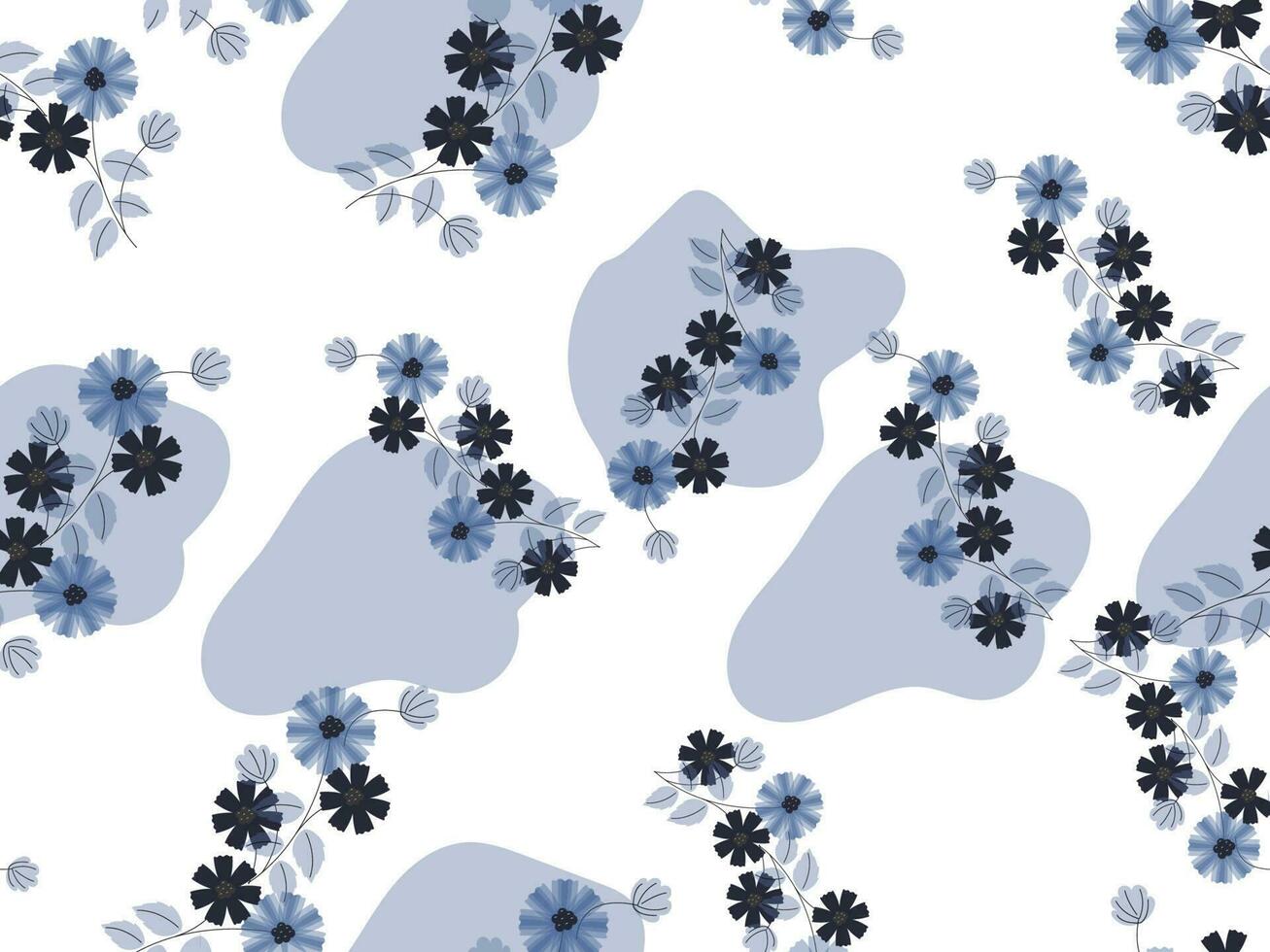 Floral Seamless Pattern Background In Blue And White Color. vector