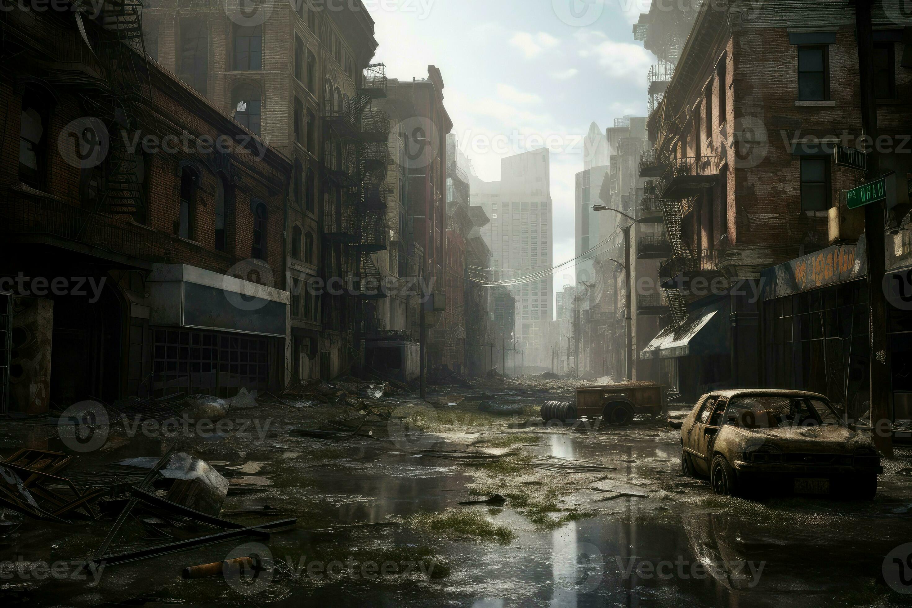 Post apocalyptic New York street. Generate Ai 23441127 Stock Photo at 