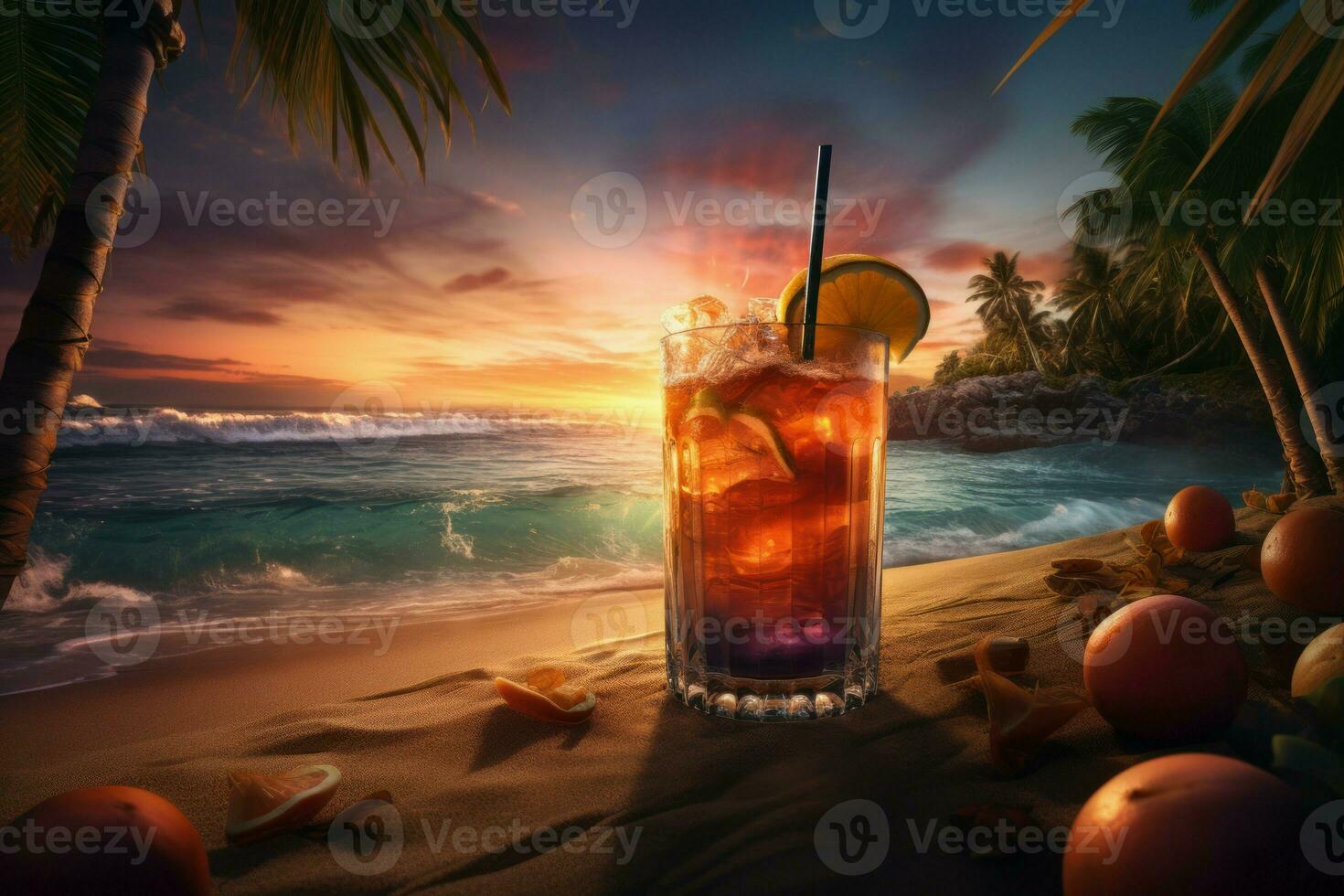 Beach cocktail ocean. Generate AI photo