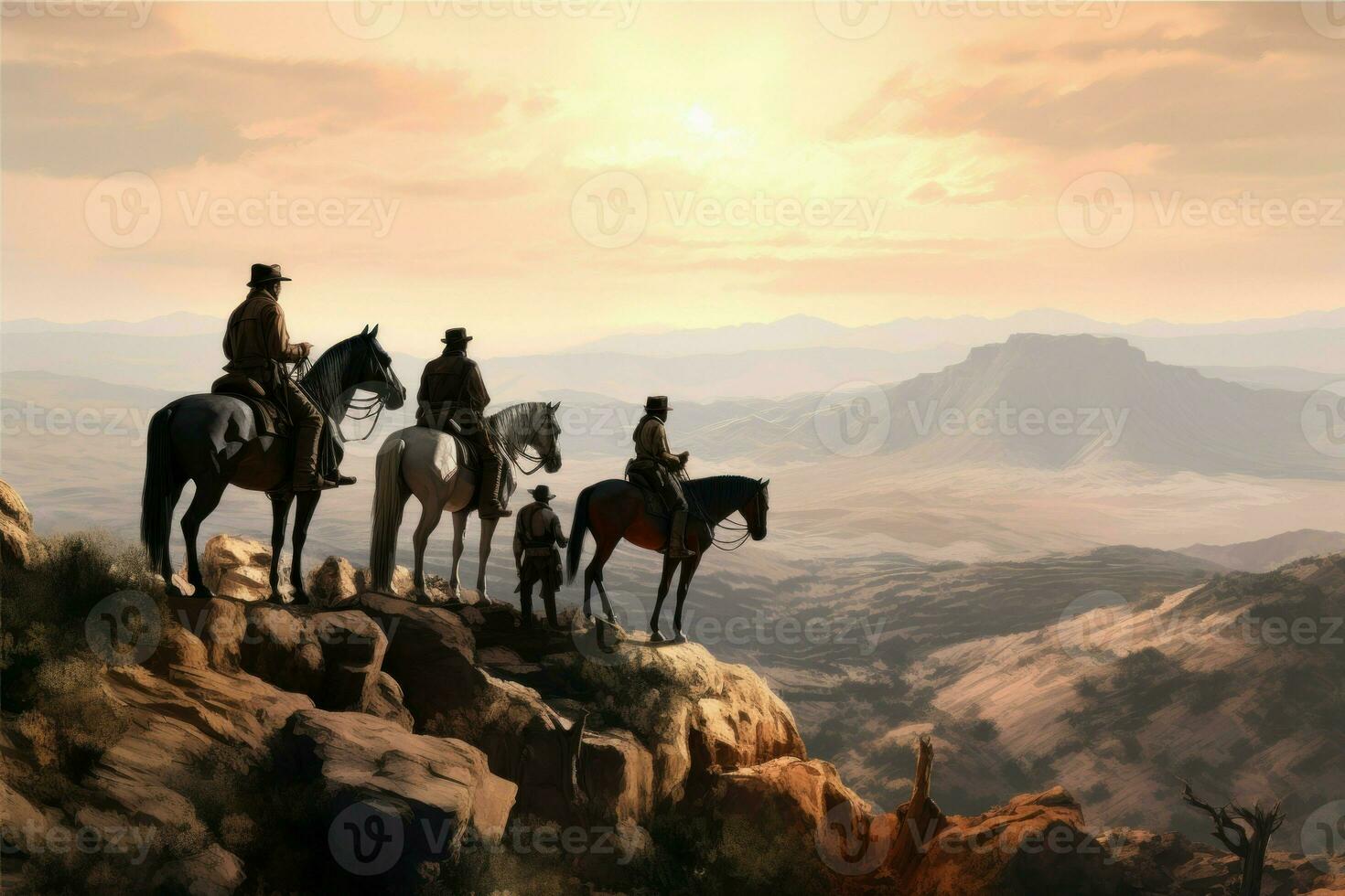 Cowboys horses west. Generate Ai photo