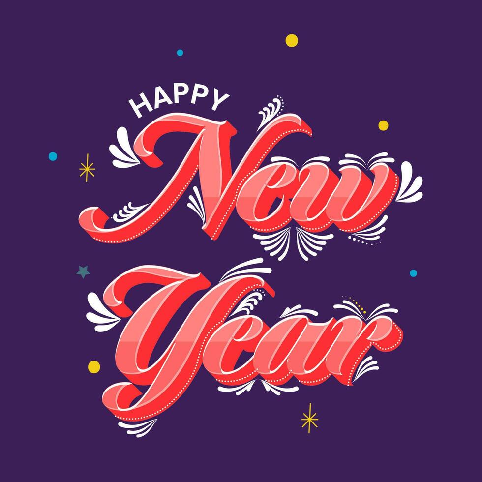 3D New Year Font With White Arc Drops On Purple Background. vector