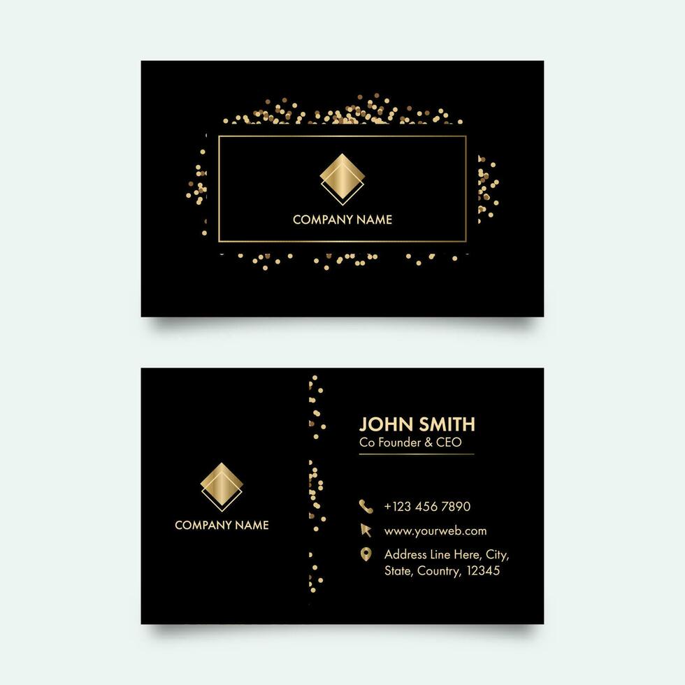 Black Business Card Template Layout With Golden Particles In Front And Back Side. vector