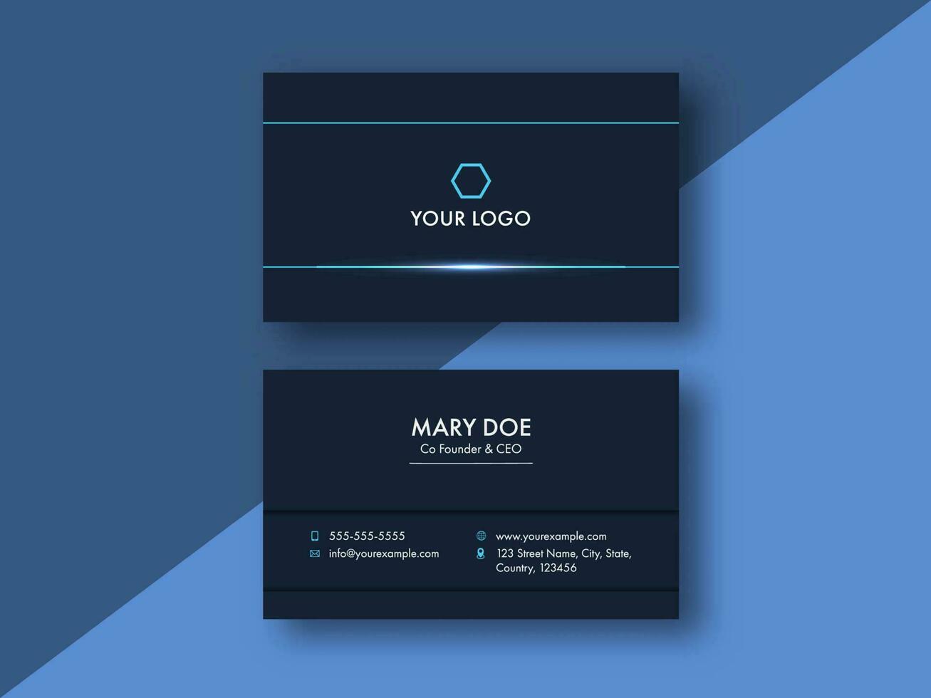 Front And Back View Of Business Or Visiting Card On Blue Background. vector