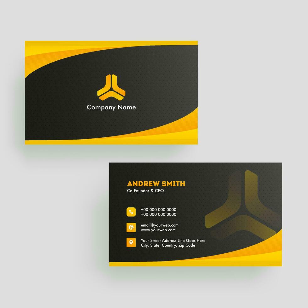 Black and orange color layout business card design in front and back view. vector