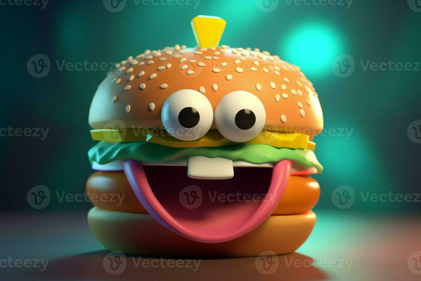 3d cute hamburger character. Generate Ai photo