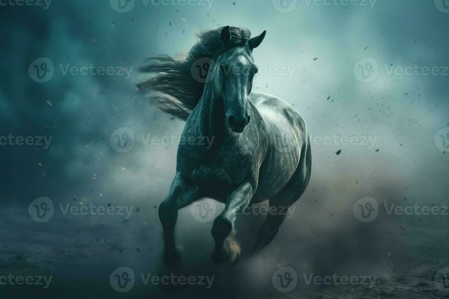 caballo corriendo mediante nubes generar ai foto
