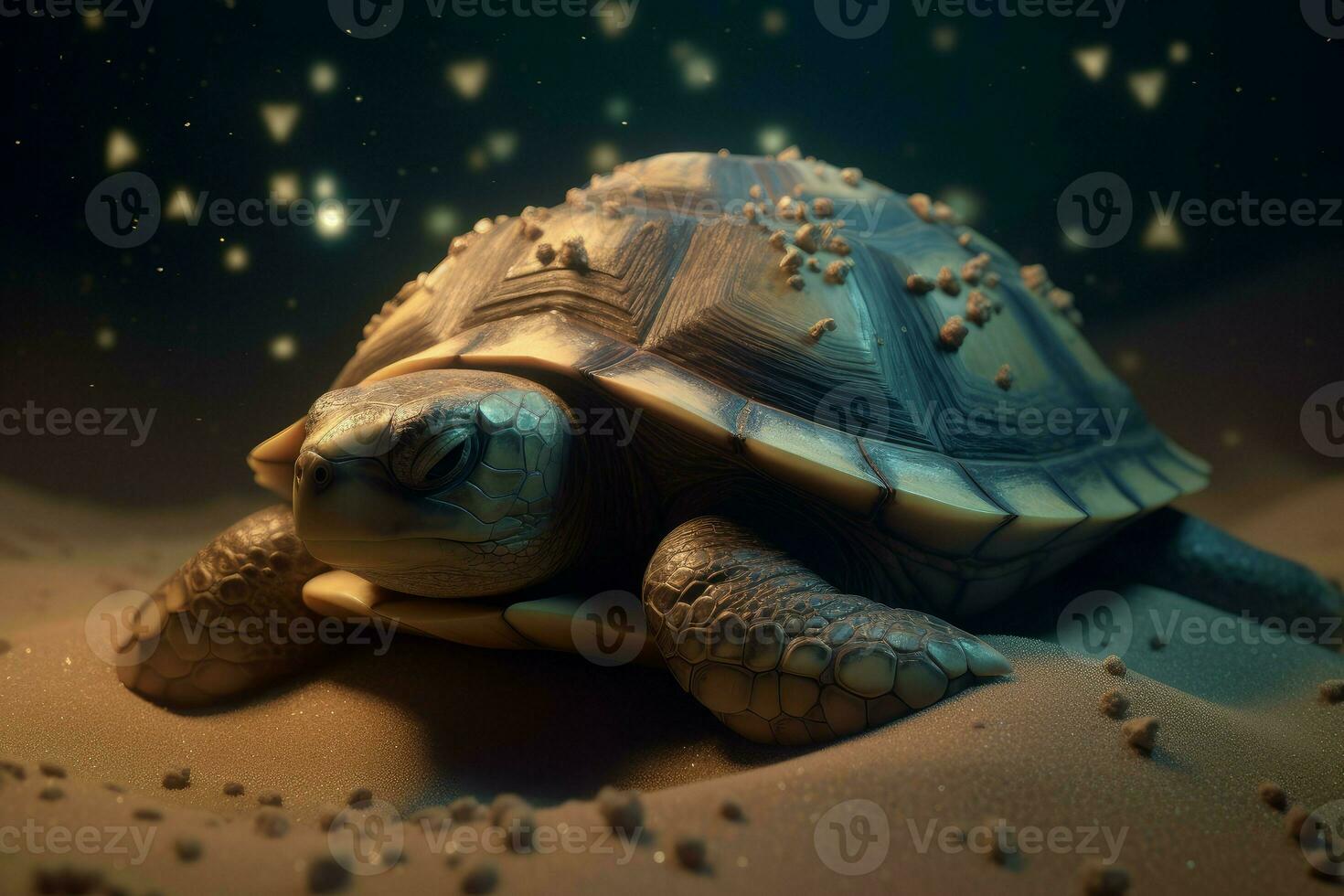 Little turtle sleeping on sand. Generate Ai photo