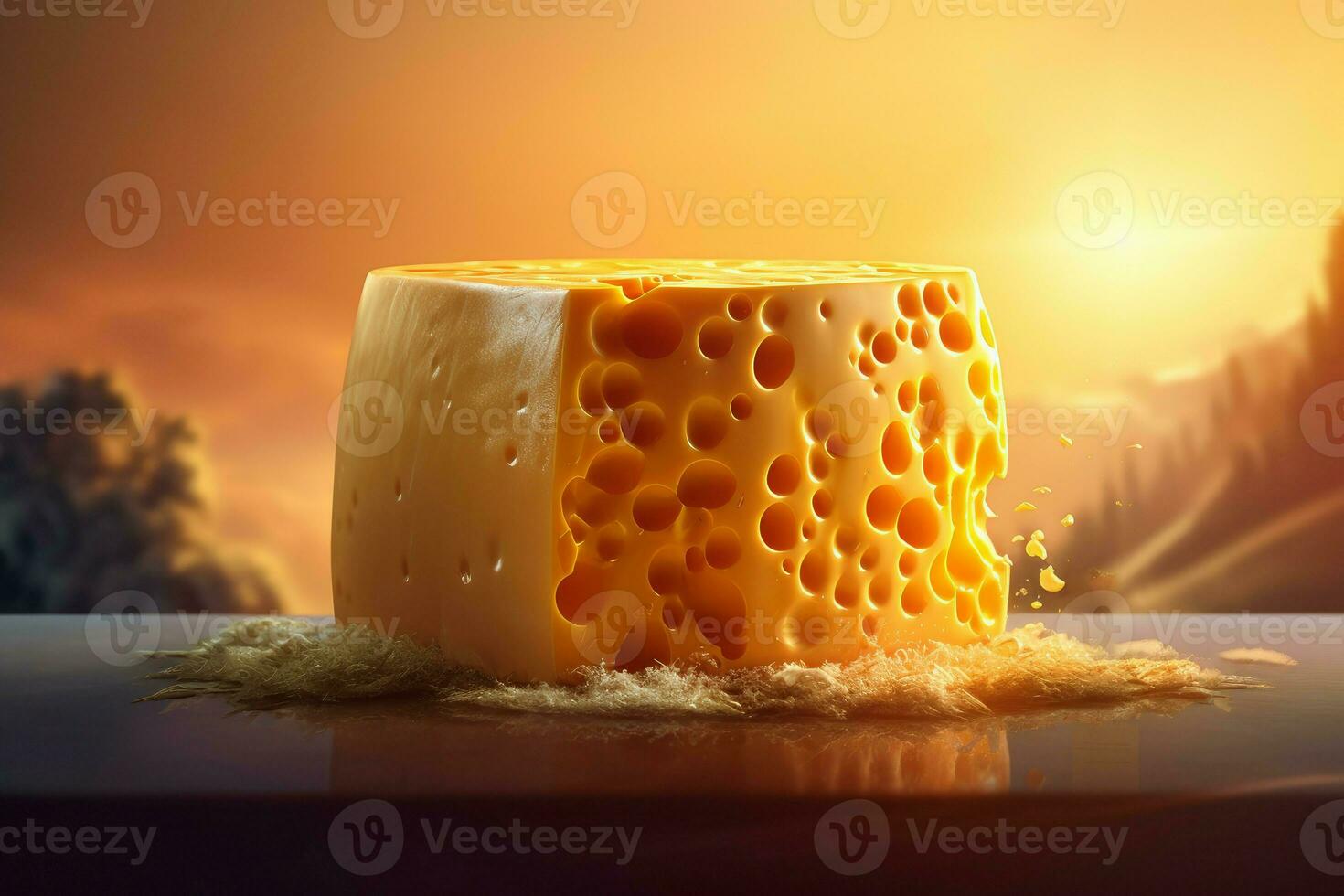Cheese closeup with sun. Generate Ai photo
