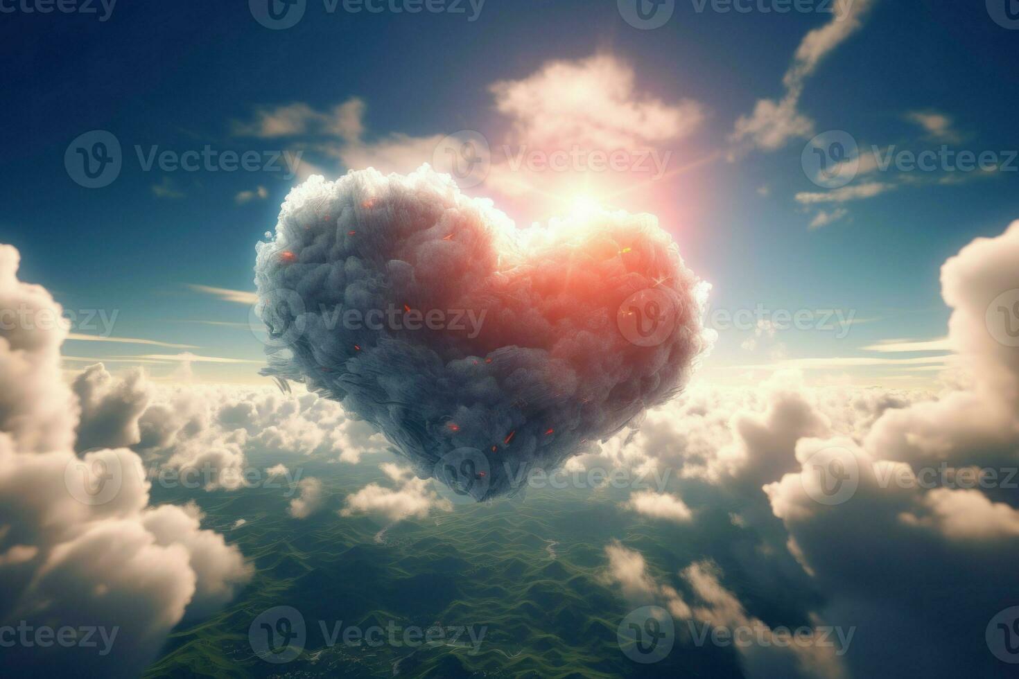 Cloud heart shaped in sunny light. Generate Ai photo