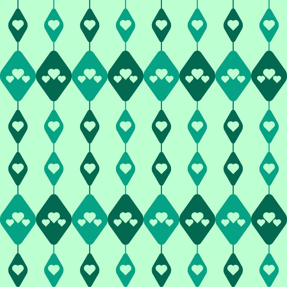 Endless Pattern Background With Rhombus Heart In Green Color. vector